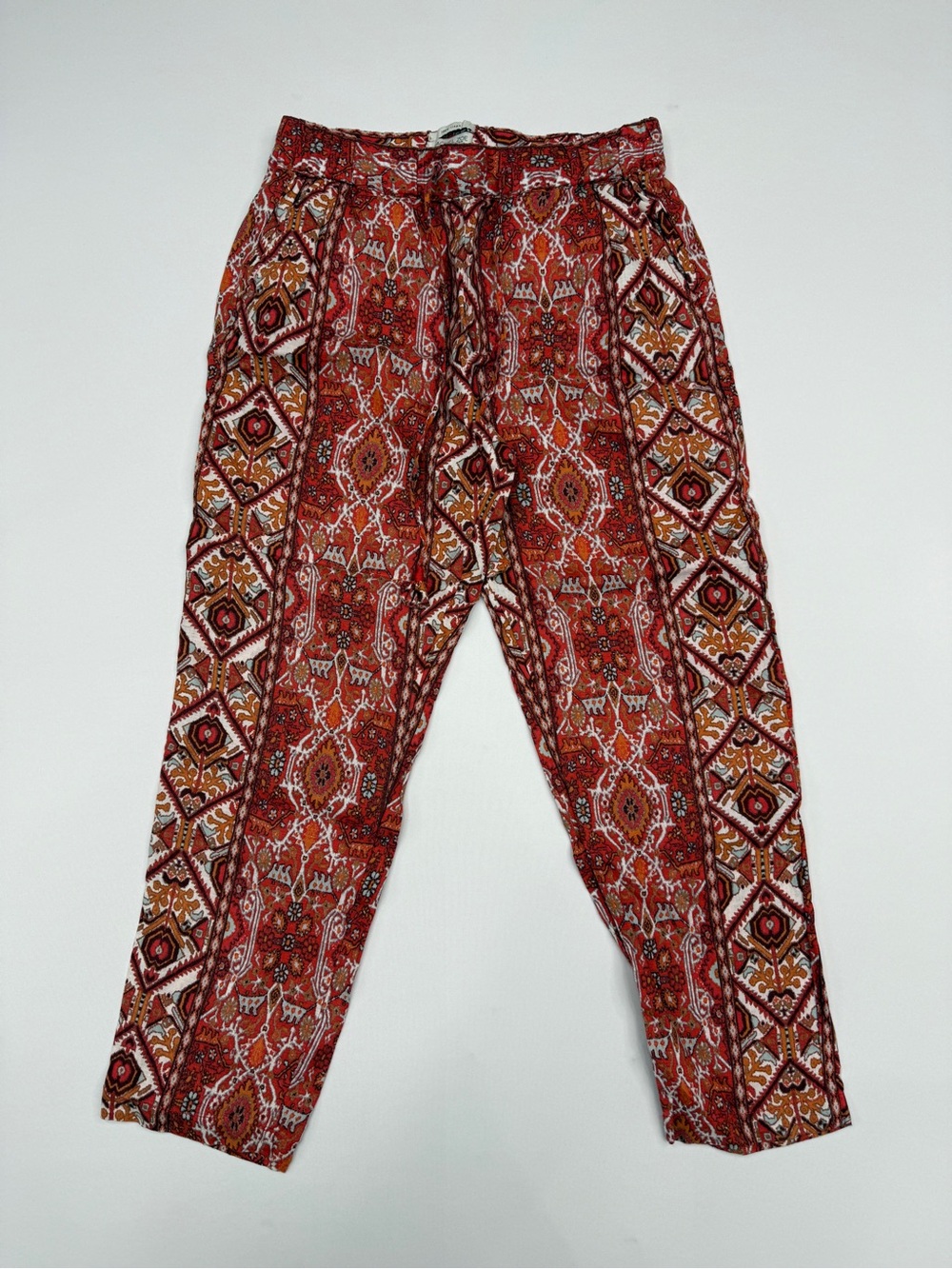 Rachel Zoe 100% Linen Boho Batik Print Pull On Drawstring Pants Size Medium